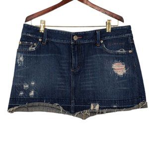 AMERICAN Eagle Denim Mini Skirt Rhinestone Studded Distressed Y2K